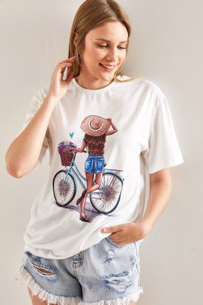 تی شرت بژ زنانه رگولار یقه گرد پنبه - پلی استر تکی کد 732010413