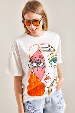 تی شرت نارنجی زنانه رگولار یقه گرد پنبه - پلی استر تکی کد 732010429