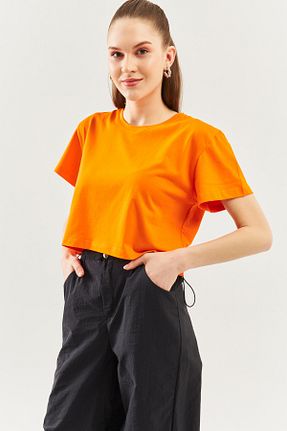 تیشرت نارنجی زنانه اورسایز Butikgiz - کد 732136851