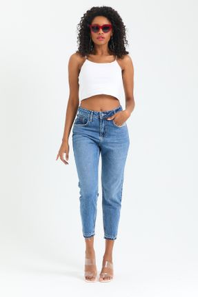 شلوار جین آبی زنانه فاق بلند پارچه ای کد 101714108