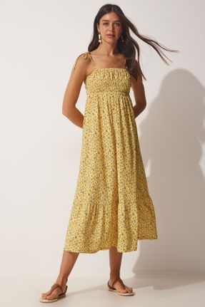 لباس زرد زنانه بافتنی پلی استر رگولار بند دار کد 732711308