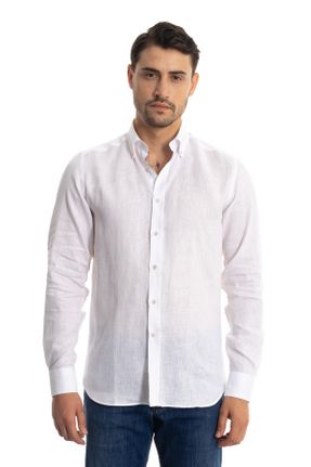 پیراهن سفید مردانه اسلیم فیت کتان کد 732683217