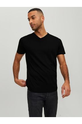 تی شرت مشکی مردانه رگولار یقه هفت بیسیک کد 733324996