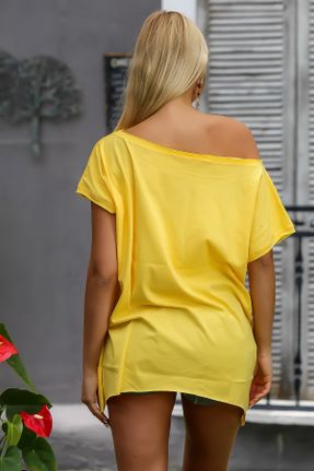 تی شرت زرد زنانه رگولار یقه گرد تکی کد 733472496