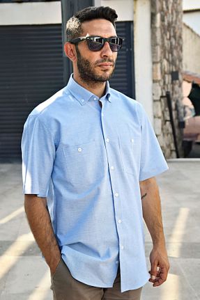 پیراهن آبی مردانه گشاد YILDIZ GÖMLEK - کد 316448016