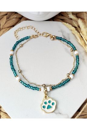 خلخال جواهر آبی زنانه روکش طلا HALHALMILL - کد 733161307