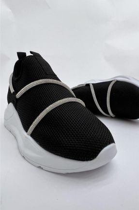 کفش اسنیکر مشکی زنانه بدون بند پارچه نساجی کد 733383025