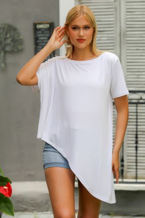 تی شرت سفید زنانه رگولار یقه گرد تکی کد 733563056