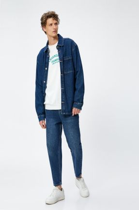 شلوار جین آبی مردانه پاچه لوله ای کاپری کد 727785252