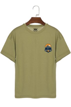 تی شرت خاکی مردانه رگولار یقه گرد پنبه - پلی استر تکی کد 327575368
