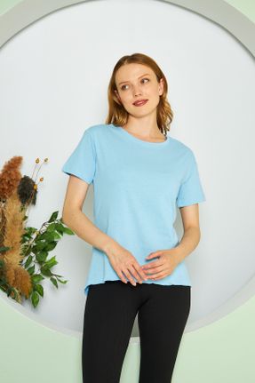 تی شرت آبی زنانه یقه گرد پلی استر رگولار جوان کد 734557473
