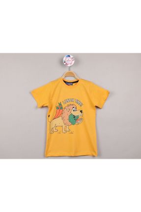 تی شرت زرد بچه گانه رگولار یقه گرد پنبه (نخی) تکی طراحی کد 734059297
