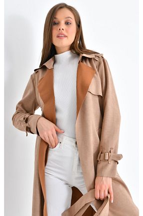 ترنچکت بژ زنانه چرم مصنوعی Divesse - کد 733997574