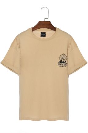 تی شرت بژ زنانه رگولار پنبه - پلی استر یقه گرد تکی کد 731979676