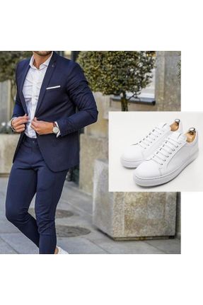 کفش کژوال سفید مردانه چرم طبیعی پاشنه کوتاه ( 4 - 1 cm ) پاشنه ساده کد 734946158