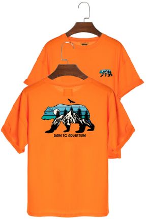 تی شرت نارنجی مردانه رگولار یقه گرد پنبه (نخی) 2