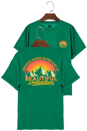 تی شرت سبز مردانه رگولار یقه گرد پنبه - پلی استر تکی کد 327573753