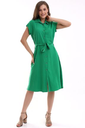 لباس سبز زنانه بافتنی پنبه - پلی استر پیراهن کد 734698597