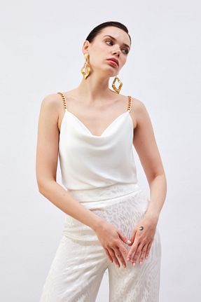 بلوز سفید زنانه ساده Sateen - کد 735387448