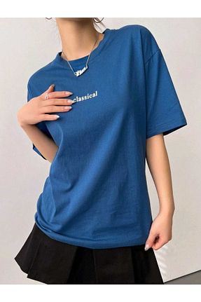 تیشرت آبی زنانه اورسایز FAVORİST - کد 735708780
