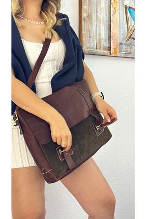 کیف پستچی خاکی زنانه چرم خالص Tuvita Collection Bodrum - کد 735972442