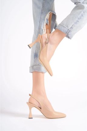 کفش پاشنه بلند کلاسیک بژ زنانه پاشنه نازک پاشنه متوسط ( 5 - 9 cm ) کد 735987655