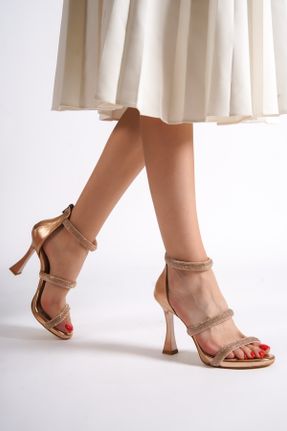 کفش پاشنه بلند پر متالیک زنانه پاشنه پلت فرم کد 248520307