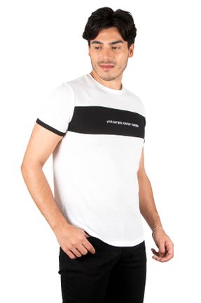تی شرت سفید مردانه اسلیم فیت یقه گرد پنبه (نخی) تکی جوان کد 734021723
