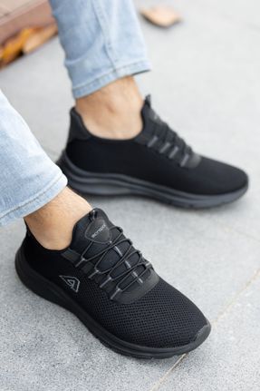 کفش اسنیکر مشکی مردانه بند دار پارچه نساجی کد 710903982