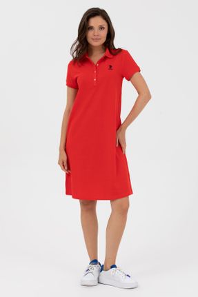 لباس قرمز زنانه بافتنی پنبه (نخی) رگولار آستین-کوتاه اداری کد 735410971