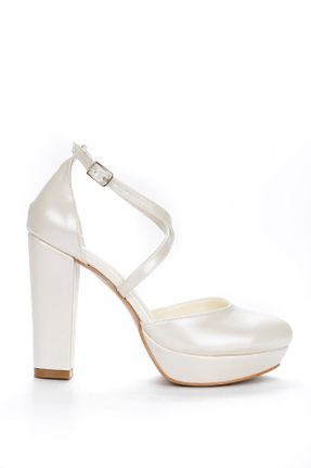 کفش مجلسی سفید زنانه چرم مصنوعی پاشنه بلند ( +10 cm) پاشنه ضخیم کد 33021232