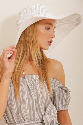 کلاه سفید زنانه حصیر Trend Alaçatı Stili - کد 735972103