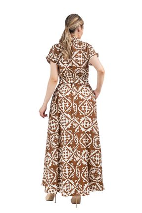 لباس قهوه ای زنانه بافتنی پلی استر اورسایز آستین-کوتاه کد 736030286
