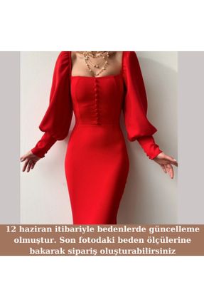 لباس قرمز زنانه بافتنی بافت اسلیم فیت آستین-بلند بیسیک کد 354571970