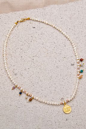 گردنبند نقره طلائی زنانه 925 عیار ÇAKRA DOĞAL TAŞ - کد 736226132