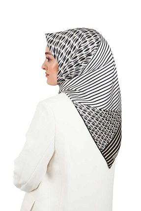 روسری طوسی کرپ ساتن ابریشم Bursa İpek - کد 736323554