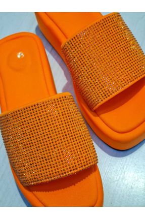 دمپائی نارنجی زنانه چرم مصنوعی پاشنه ساده پاشنه متوسط ( 5 - 9 cm ) کد 736412821