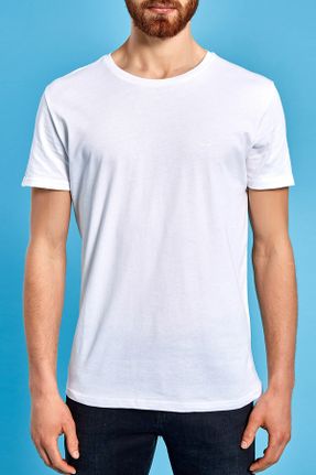 تی شرت سفید مردانه رگولار یقه گرد پنبه (نخی) تکی کد 2490952