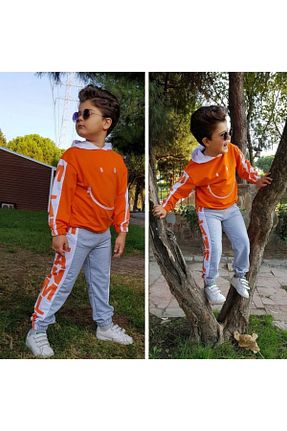 ست بالاتنه و پائین تنه نارنجی بچه گانه بافتنی 3 Çınar - کد 33883235