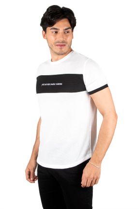 تی شرت سفید مردانه اسلیم فیت یقه گرد پنبه (نخی) تکی جوان کد 734021723