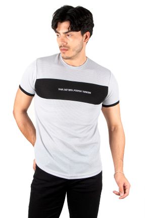 تی شرت طوسی مردانه اسلیم فیت یقه گرد پنبه (نخی) تکی جوان کد 733893471
