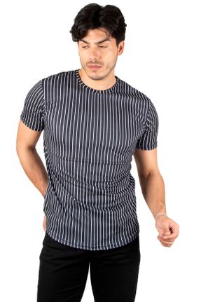 تی شرت سرمه ای مردانه ریلکس یقه گرد لیکرا تکی جوان کد 734010495