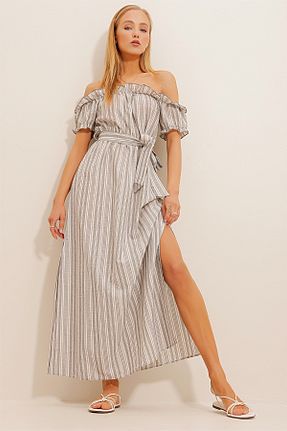 لباس طوسی زنانه بافتنی Trend Alaçatı Stili - کد 735972032