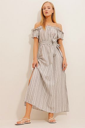 لباس طوسی زنانه بافتنی Trend Alaçatı Stili - کد 735972032