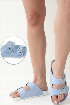 دمپائی آبی زنانه چرم مصنوعی پاشنه ساده پاشنه کوتاه ( 4 - 1 cm ) کد 736529783