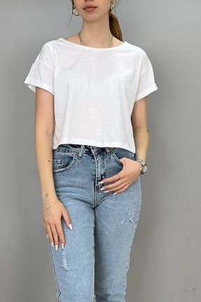 تیشرت سفید زنانه کراپ Tam Moda - کد 736861229