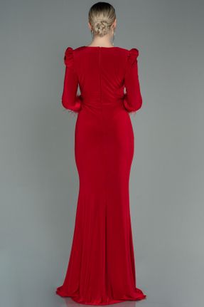 لباس مجلسی سایز بزرگ قرمز زنانه یقه دوبل سایز بزرگ آستین بلند کد 737059947