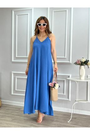 لباس آبی زنانه تریکو پنبه (نخی) راحت بند دار کد 737064739