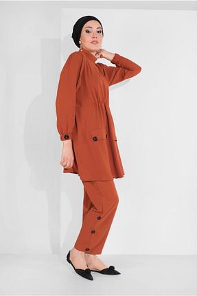 ست بالاتنه و پائین تنه حجاب قهوه ای زنانه رگولار TRENDTESETTÜR - کد 86186082