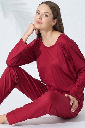 ست لباس راحتی زرشکی زنانه ساده Siyah İnci - کد 736759843